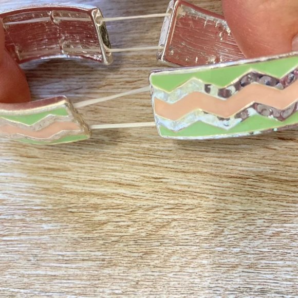 Mint green & peach stretchy silver bracelet - Picture 5 of 5